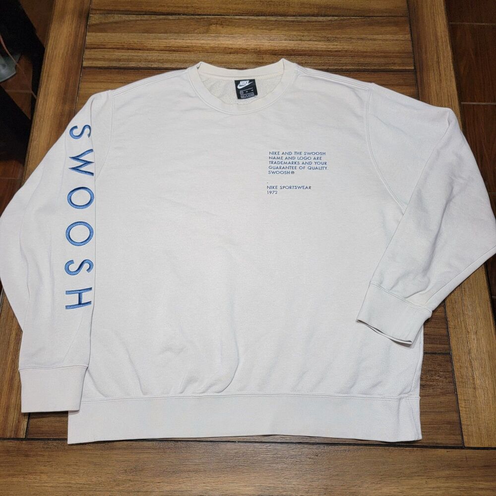 Nike LS White Crewneck Oversized Sweatshirt "Trademark Swoosh" - Size XL
